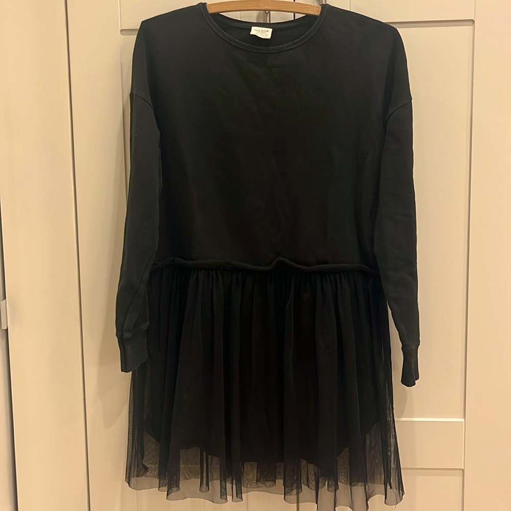 Black Zara size 11/12 black cotton dress with tulle skirt